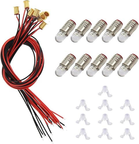 E505WMT 10 Sets Bombilla de tornillo LED blanco cálido y base de soporte E5 E5.5 12V-14V para diseño de tren modle