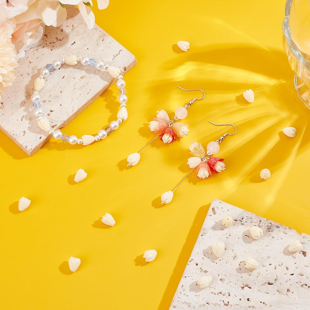 SUNNYCLUE 1 Box 100Pcs Flowers Beads Light Yellow Flower Beads Bulk Synthetic Coral Jasmine Beige Dyed 3D Carved Spacers for Jewelry Making DIY Crafts Necklace Bracelet Rosaries Wedding Decors - Image 4