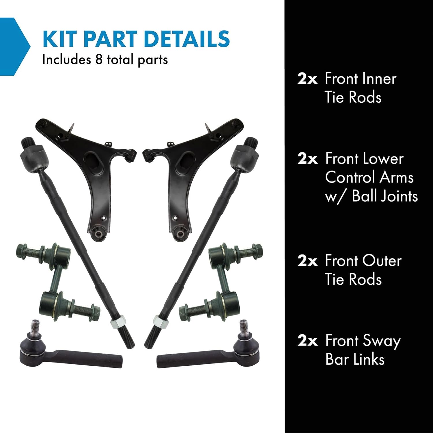 TRQ Front Steering & Suspension Kit Control Arm with Ball Joint Sway Bar Stabilizer Link Tie Rod Compatible with 2006-2007 Subaru B9 Tribeca 2008-2014 Tribeca