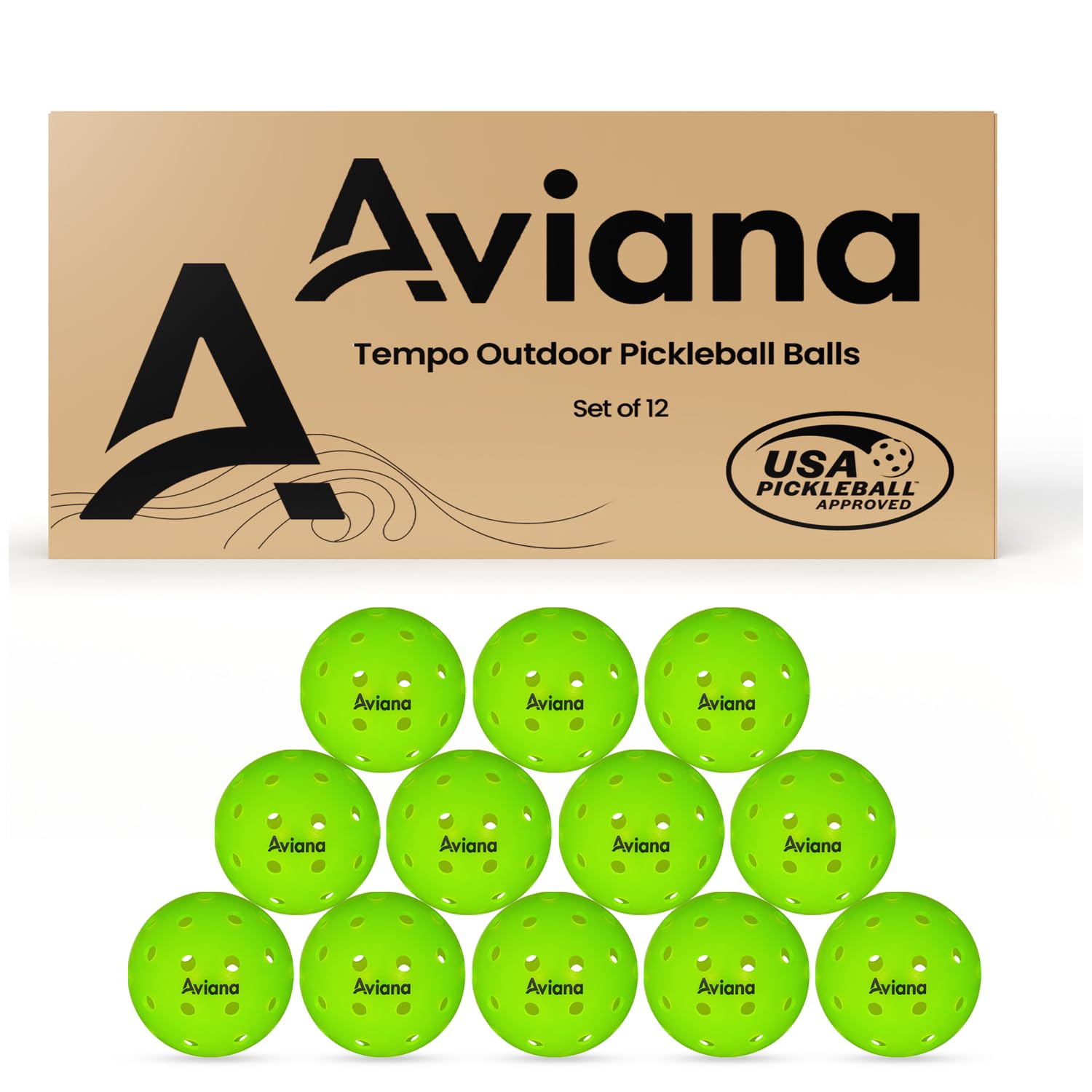Pro Aviana Pickleball Balls 40 Holes Premium Outdoor Pickleball Balls | 3, 6,12 Packs USAPA Approved Tournament and Competition Ball | Consistent Bounce, Suitable for All Competition Neon
