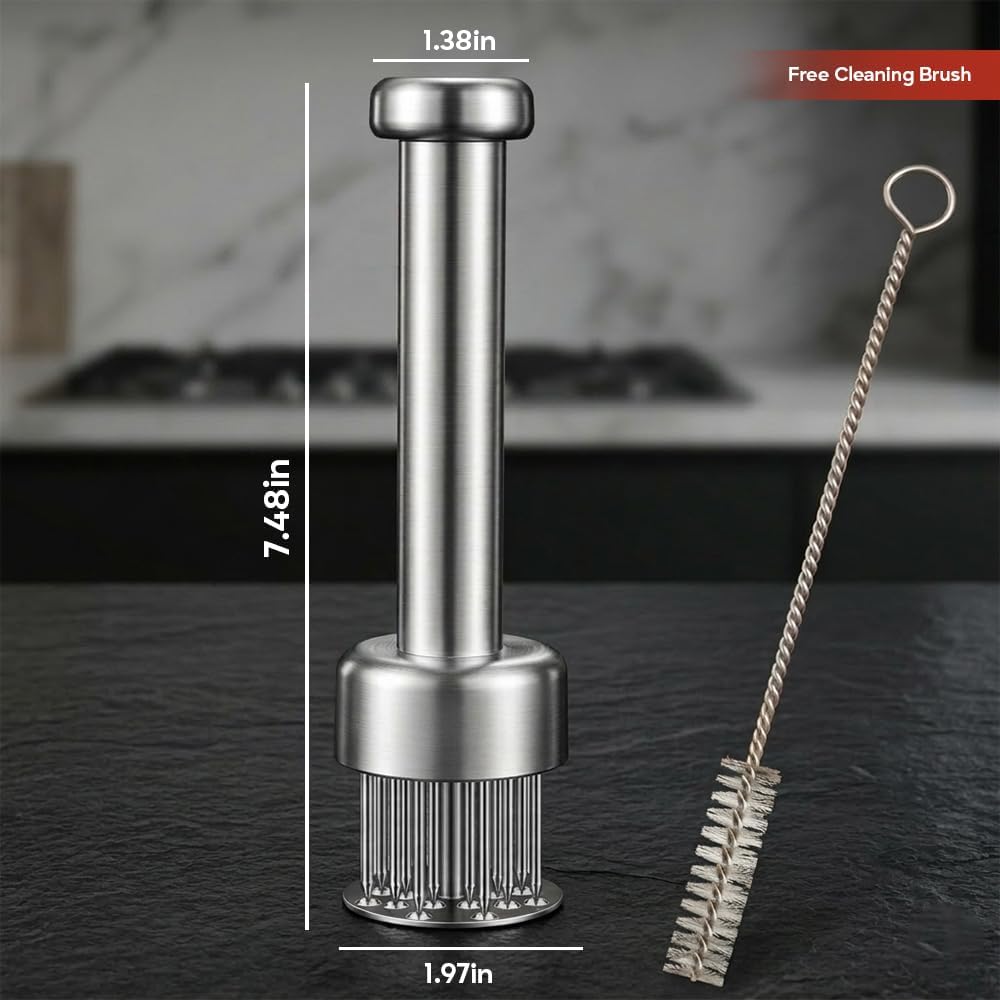 Stainless Steel Meat Tenderizer Tool with 21 Sharp Needles – Blade Tenderizer for Chicken, Beef, Steak – Heavy Duty Meat Pounder Hammer, Easy Grip Kitchen Gadget for Cooking & Chef Tools