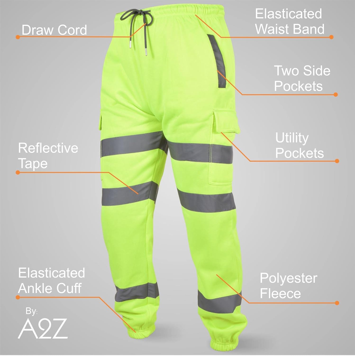 A2Z High Visibility Safe Work Pants Reflective Sweatpants Hi Vis Joggers Slim Fit Jogging Bottoms Workout for Men's S-4XL