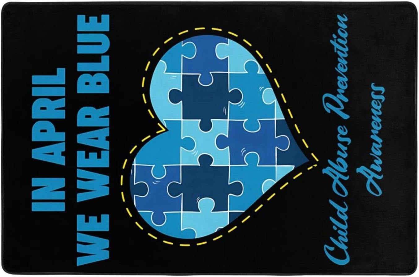 in April Child Abuse Prevention Awareness Luxury Rug for Bedroom Living Room, Area Rubber Backing Non Slip Mat