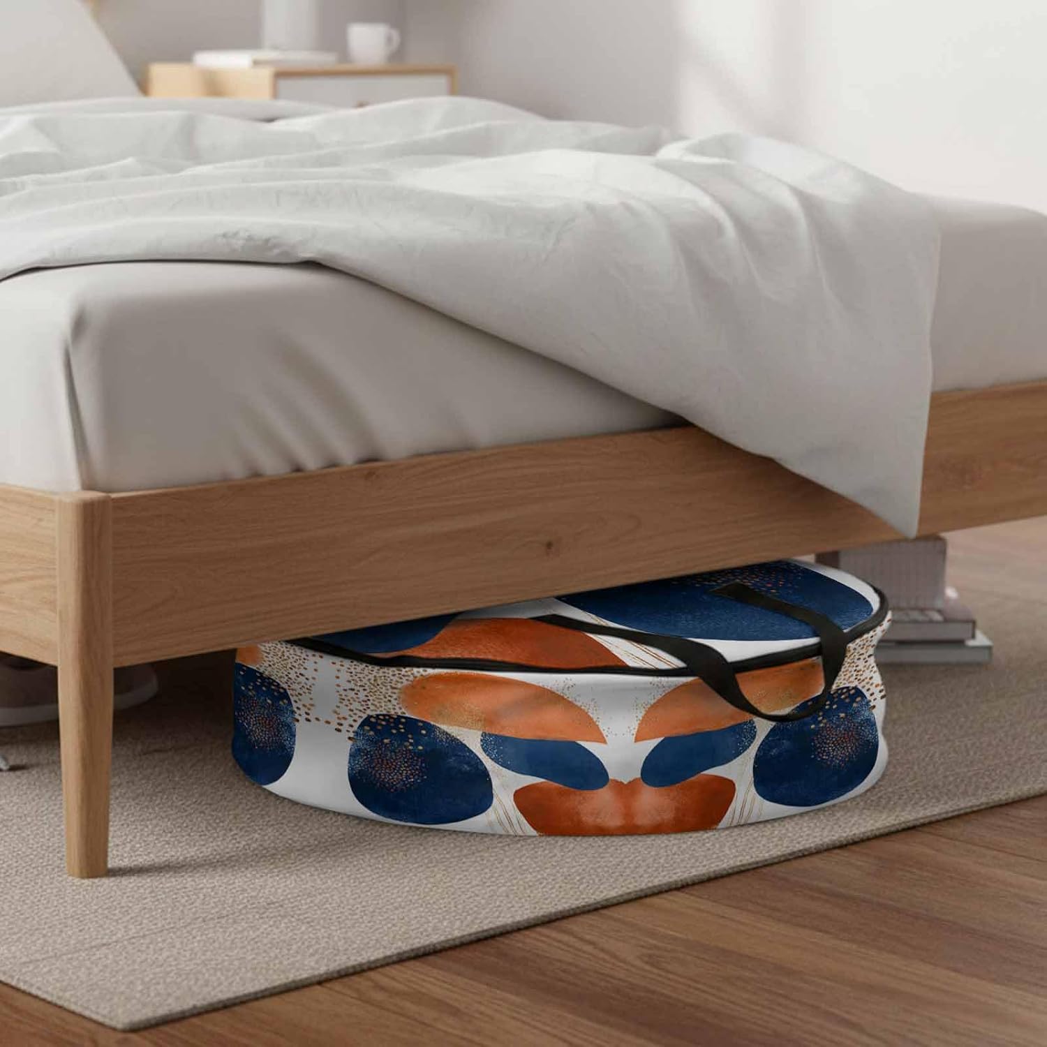 Abstract Graffiti Round Storage Bag 36 Inch, Vintage Orange Blue Dot round Shape Clothes Storage Container with Handles Heavy Duty Organizer for Comforter, Bedding & Holiday Wreaths