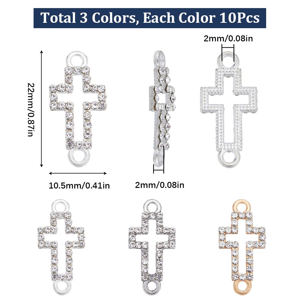 SUNNYCLUE 1 BOX 30PCS Mini Rshinestone Cross Charms Metal Crucifix Connector Hollow Links Rosary Alloy Golden Silver Shiny Small Charm for jewellery Making Charms Earrings Necklace Bracelets Diy Craft - Image 2