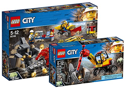 Preisvergleich Produktbild LEGO City 60186 - Bergbauprofis Schweres Bohrgerät für den Bergbau + LEGO City 60185 - Bergbauprofis Power-Spalter