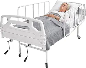 Cama Hospitalar Manual 2 Manivelas com Altura fixa do Leito e 6 posições com Colchão D28 Grades Semi Luxo