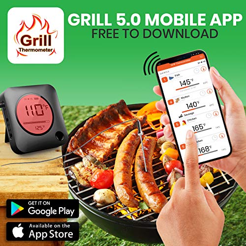 Nutrichef Bluetooth Meat Thermometer For Grilling And Smoking With Zip Travel Case, Wireless Meat Probe With Lcd Display #TOP4