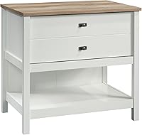 Sauder Cottage Road Lateral File Cabinet with Open Shelf, Soft White & Lintel Oak - Farmhouse Home Office Storage