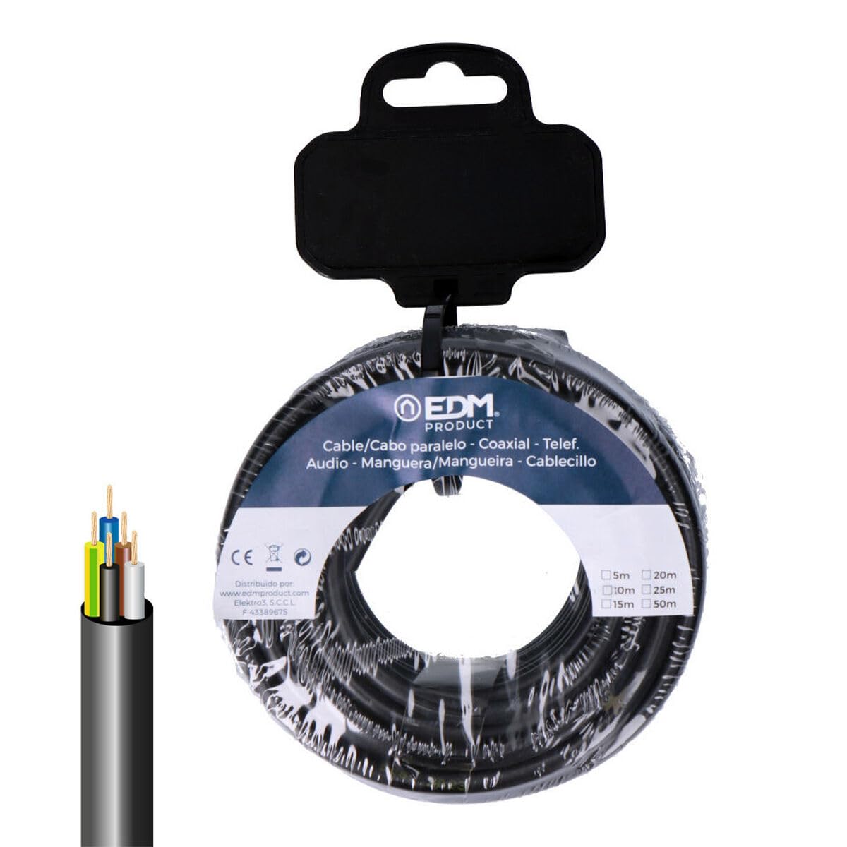 Câble électrique noir 15m EDM 28381 résout les problèmes de fils rigides coincés