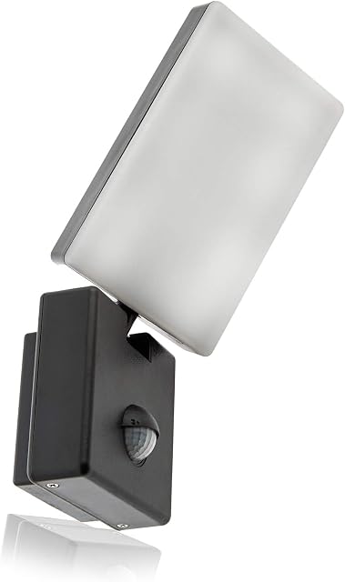 HUBER Lampa ścienna LED z czujnikiem ruchu 140° 10 W, 800 lm, IP54 lampa zewnętrzna LED z czujnikiem ruchu, lampa ścienna wewnątrz, obrotowa, antracytowa