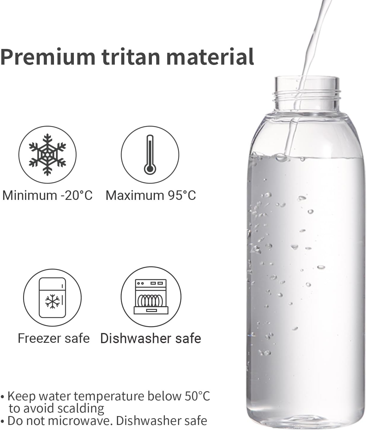 emoi 15oz Kids Water Bottle, Clear Reusable Leak Proof BPA-Free Water Bottles for Boys Girls Men Women Ideal Size for School Travel Hiking Gym Office Ideal for Daily Hydration/White - Image 2