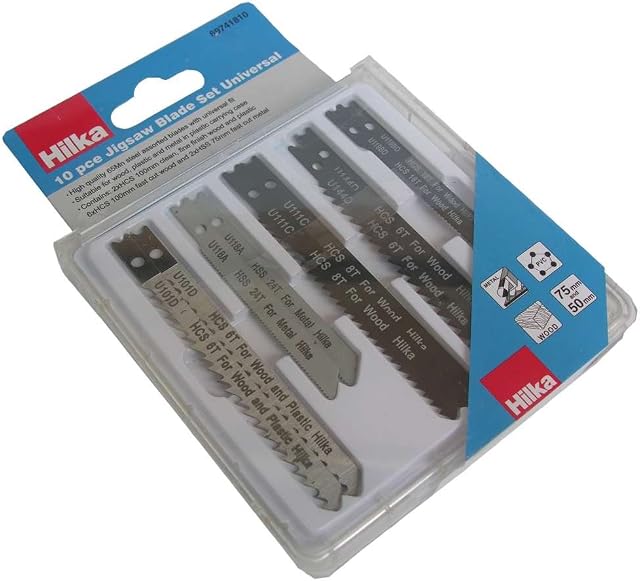 Hilka Tools 69741810 10 PCE Jigsaw Blade Set Universal - Silver & Blue