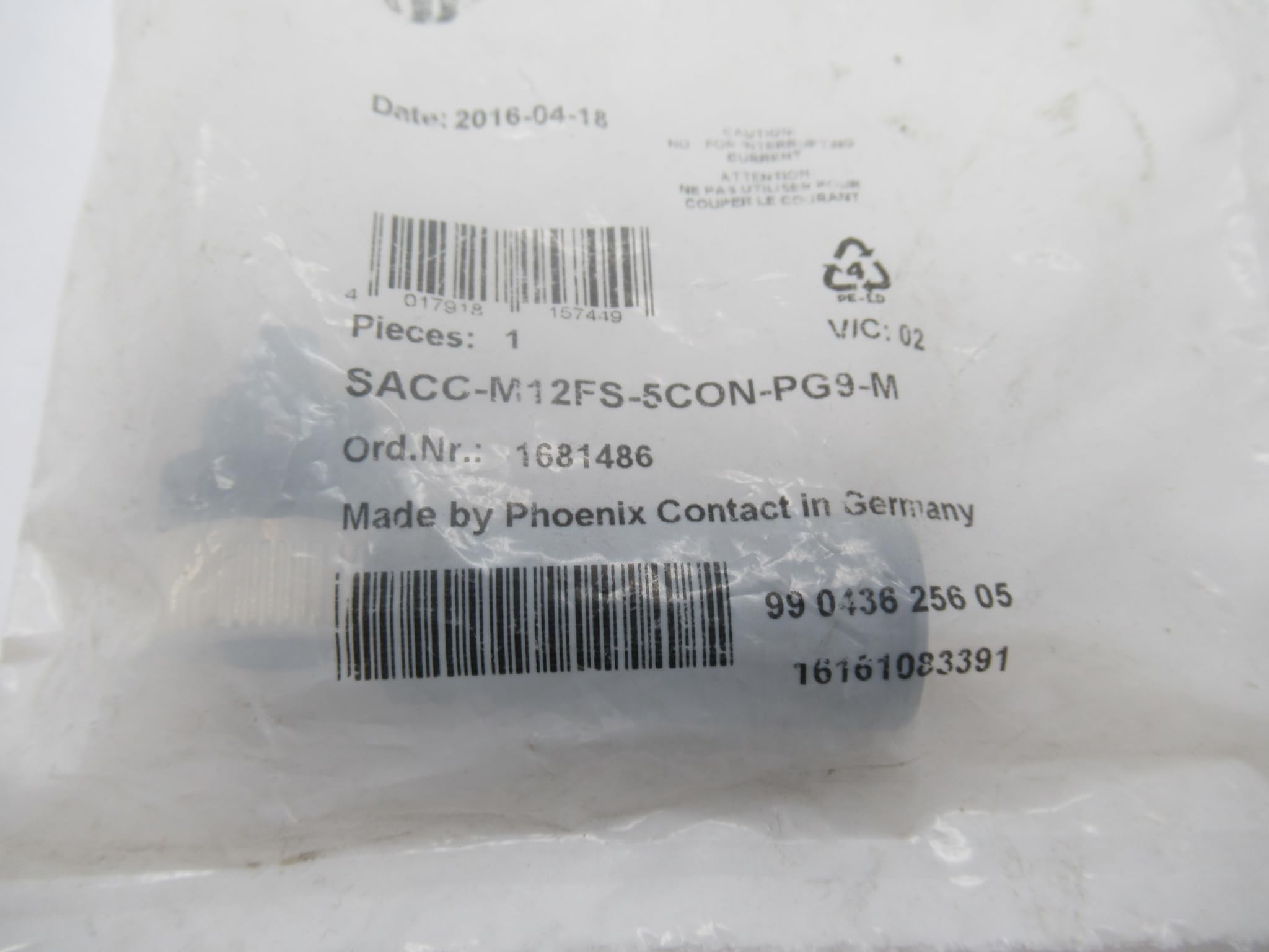 SACC-M12FS-5CON-PG9-M, Connector, 5-Position, Socket Straight M12, A-Coded, Screw Connection, Knurl Material: Zinc die-cast, Nickel-Plated, Cable Gland Pg9, External Cable Diameter 6