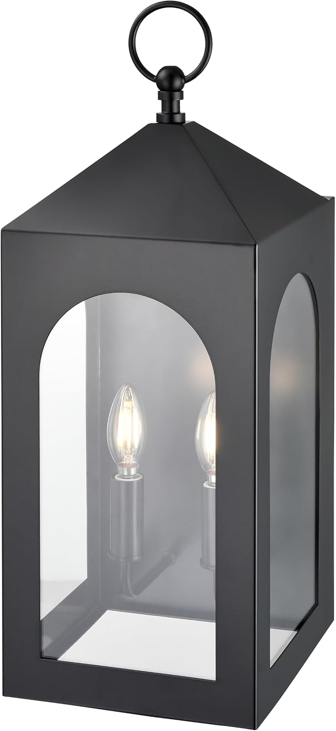 ML Lighting | Bratton Collection | 7812-PBK | 2 Light Outdoor Wall Sconce in Powder Coated Black Finish with Clear Glass Shade | Perfect for Walkways, Porches, Backyards, Patios, and Driveways