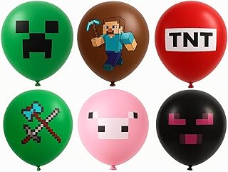 Mining Fun Birthday Party Ballons - 12" Printed Latex Balloons 24 Pcs Pixel Party Decorations Building Miner Theme Party Supplies, Video Game Inspired Party Favors for Boys Girls Kids