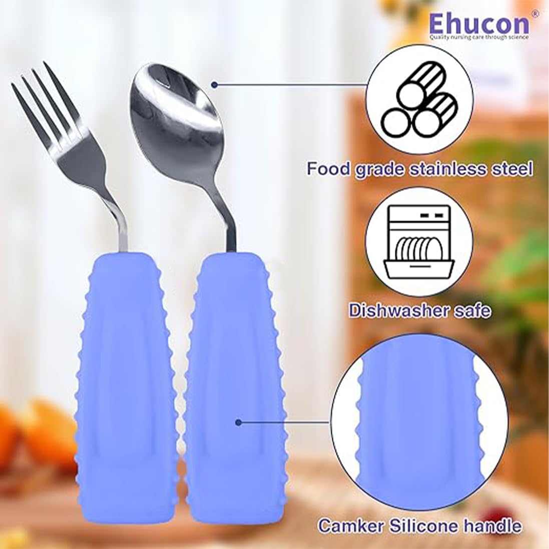 Utensilios adaptativos, cubiertos en ángulo pesados, ayuda para Parkinson, juego de cuchara y tenedor curvados antideslizantes de fácil agarre para temblores, discapacitados, discapacitados,