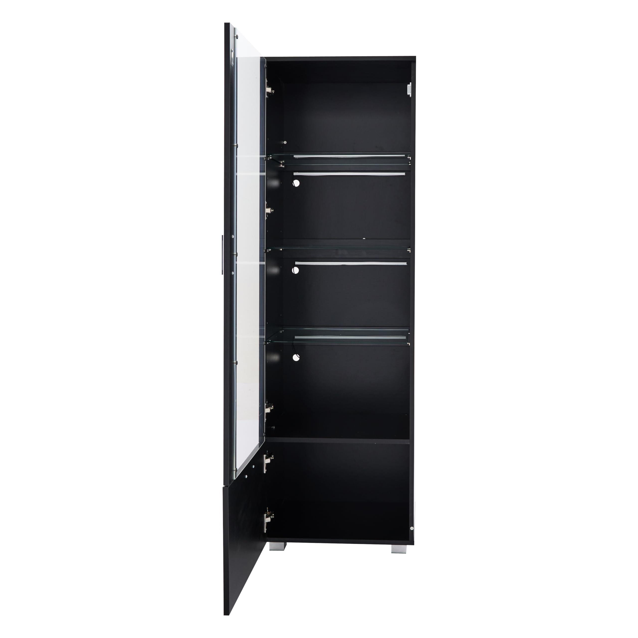 Merax Vitrina con LED, moderna vitrina con 3 estantes, cajón, vitrina brillante para coleccionables, estantería con puerta acrílica, para salón, dormitorio, 50 x 40 x 160 cm, color negro