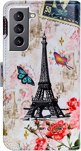 Miniatura 7 de Bcov Funda para Galaxy S22, diseño de mariposa de la torre de París, funda de piel con tapa para teléfono con ranura para tarjetas, soporte para