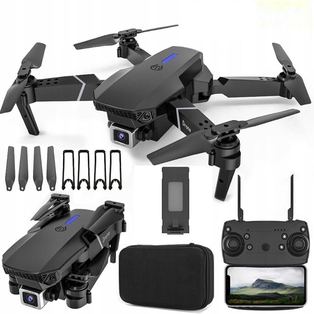 Foldable 4K HD Camera Drone with Dual Camera, WiFi FPV Live Video, Gesture Selfie, Altitude Hold, One Key Take Off, 360° Flip, Portable Quadcopter Toy for Kids & Adults (with Carry Case) (E88)