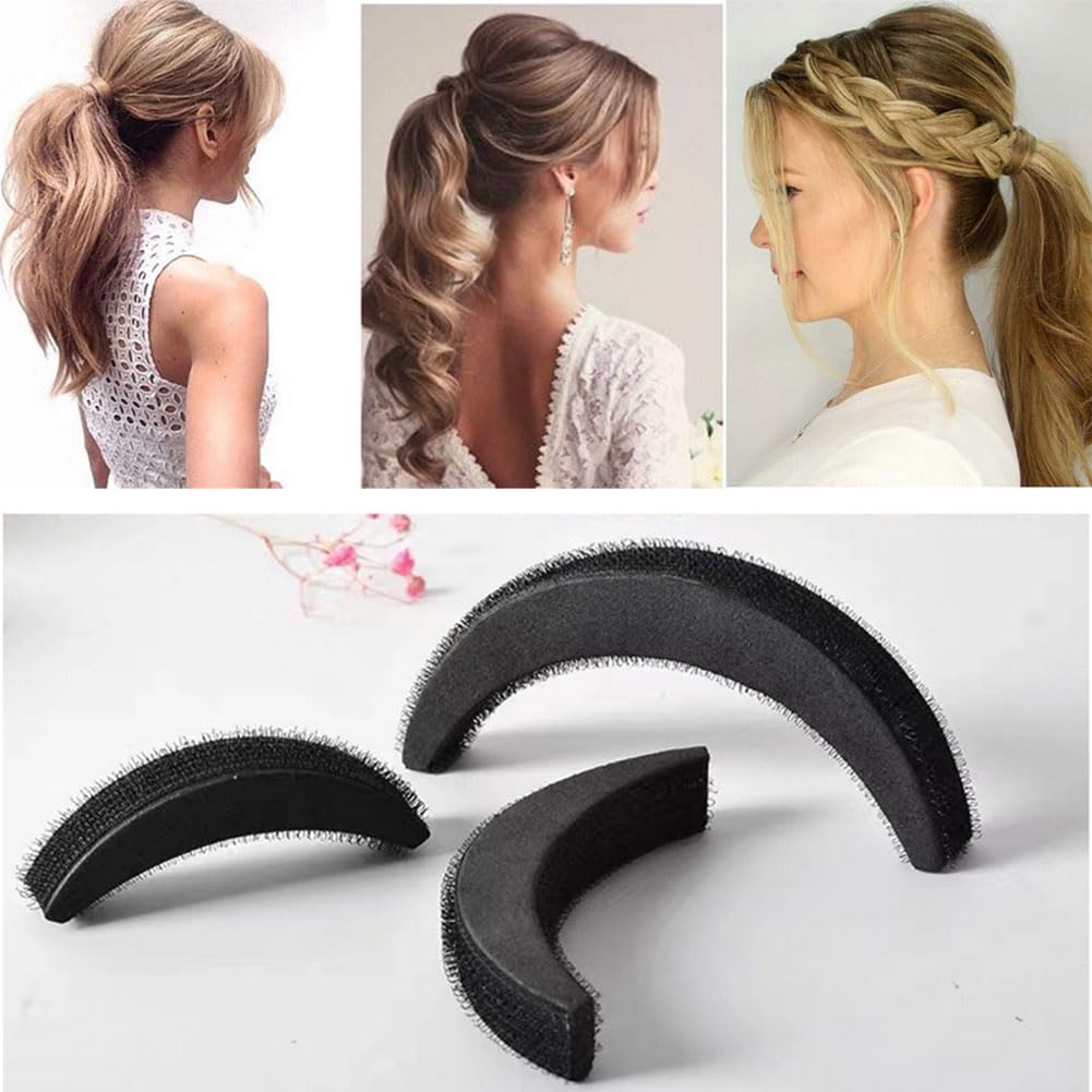 3PCS Back Bump it up Volume Hair Base Insert Tool Moon Shaped Sponge Foam Hair Volume DIY Bump it up Insert Styling Clip Stick Bun Maker Insert Tool Hair Increasing Tools (Large+Medium+Small) - Image 3