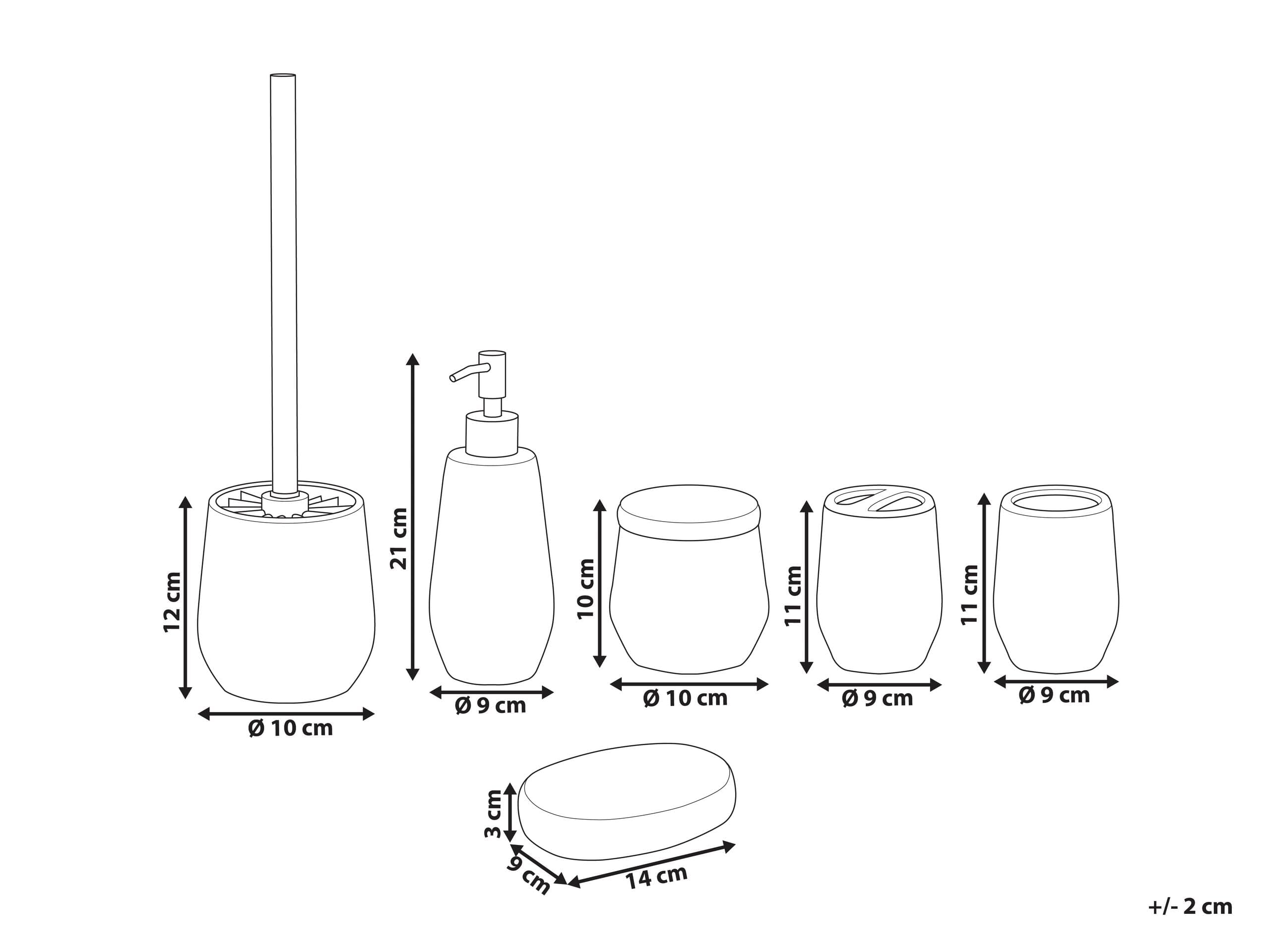 Beliani 6-teiliges Badezimmer-Set Keramik Cremeweiß Callela, Badaccessoires, Zahnbürstenhalter, Seifenspender, WC-Bürste Callela