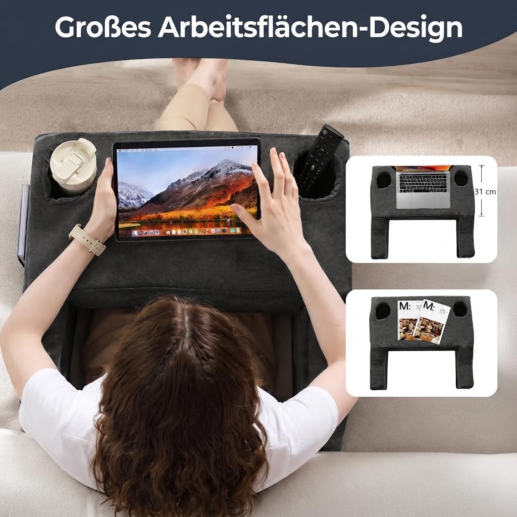 Lesekissen mit Armlehnen und Getränkehalter für Bett und Sofa