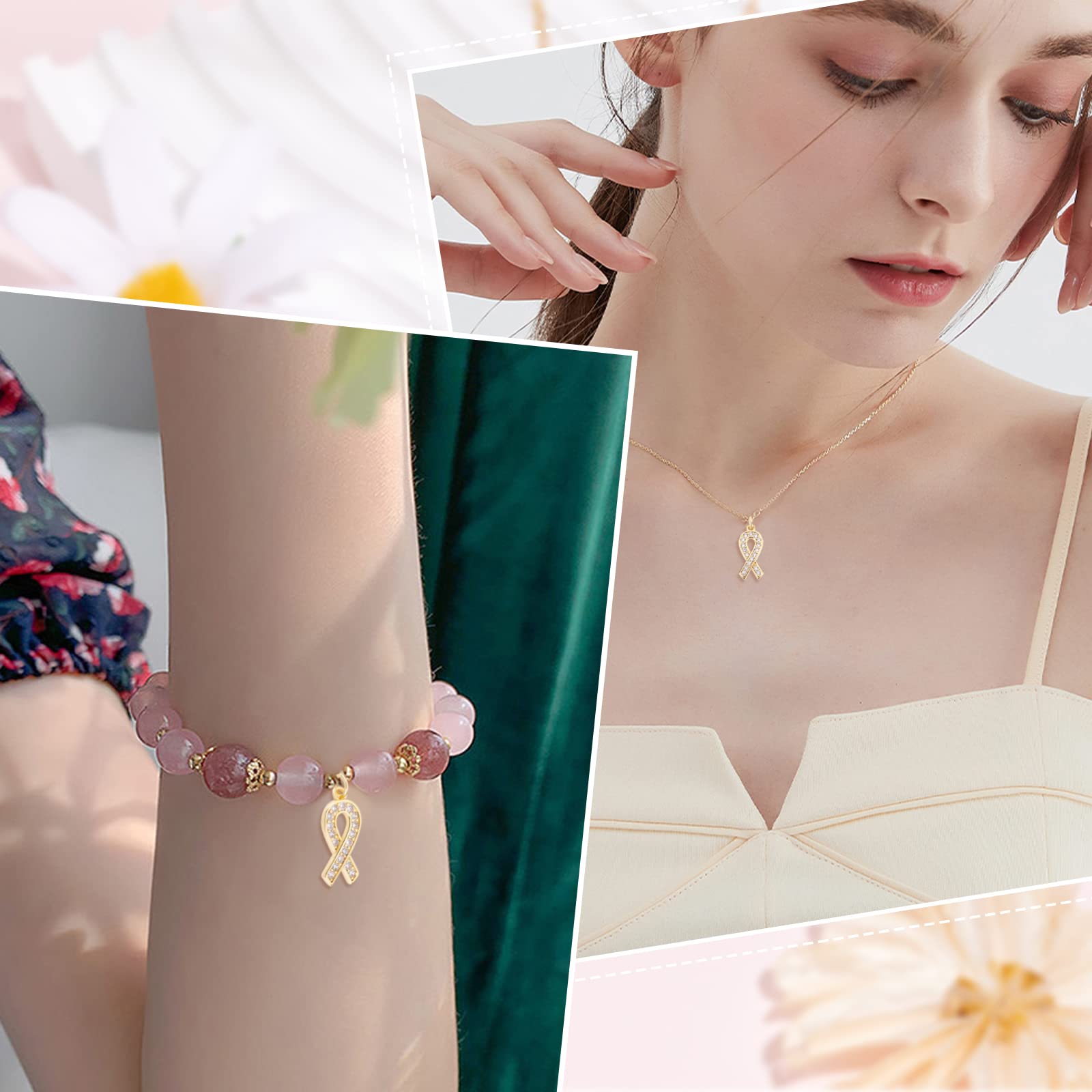 Accessoires Artisanat Ruban Rose Beebeecraft 1 Boîte 15 Pièces Coeur Ruban Rose Breloques En Laiton Plaqué Or 18K Sensibilisation Au Cancer Du Sein Pendentifs En Zircone Cubique Breloque Avec Anneau De Saut
