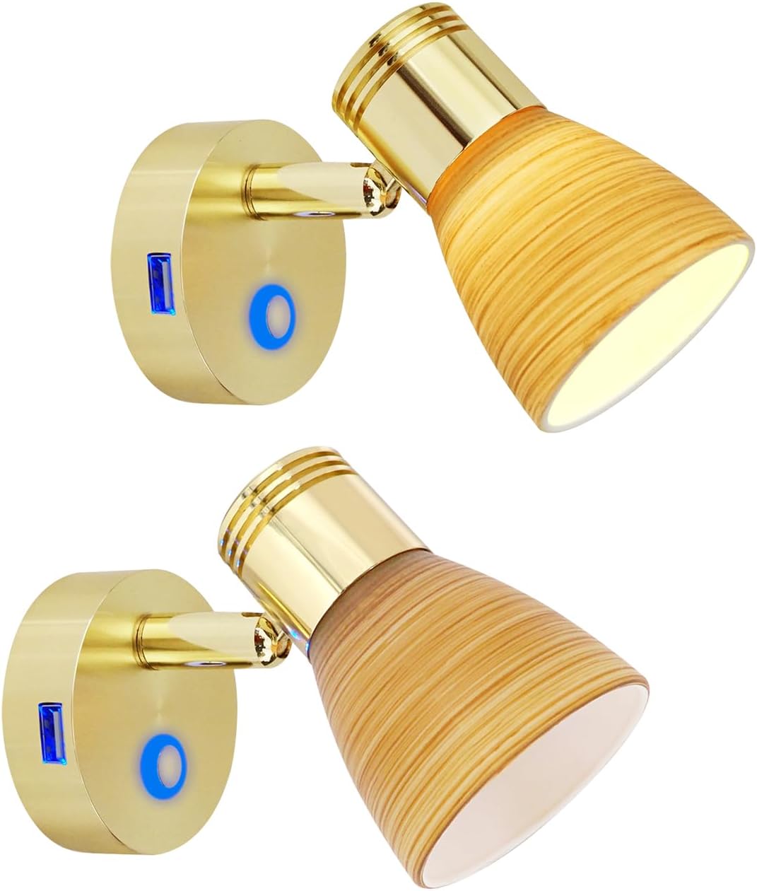 THALASSA 2 Pk 12V Boat Reading Light with USB Port Marine Brass Bedside LED Lamp Dimmable Touch Switch,Install RV Camper Caravan Motorhome Indoor Cabin Wall Bedroom Light Adjustable Warm White Mode