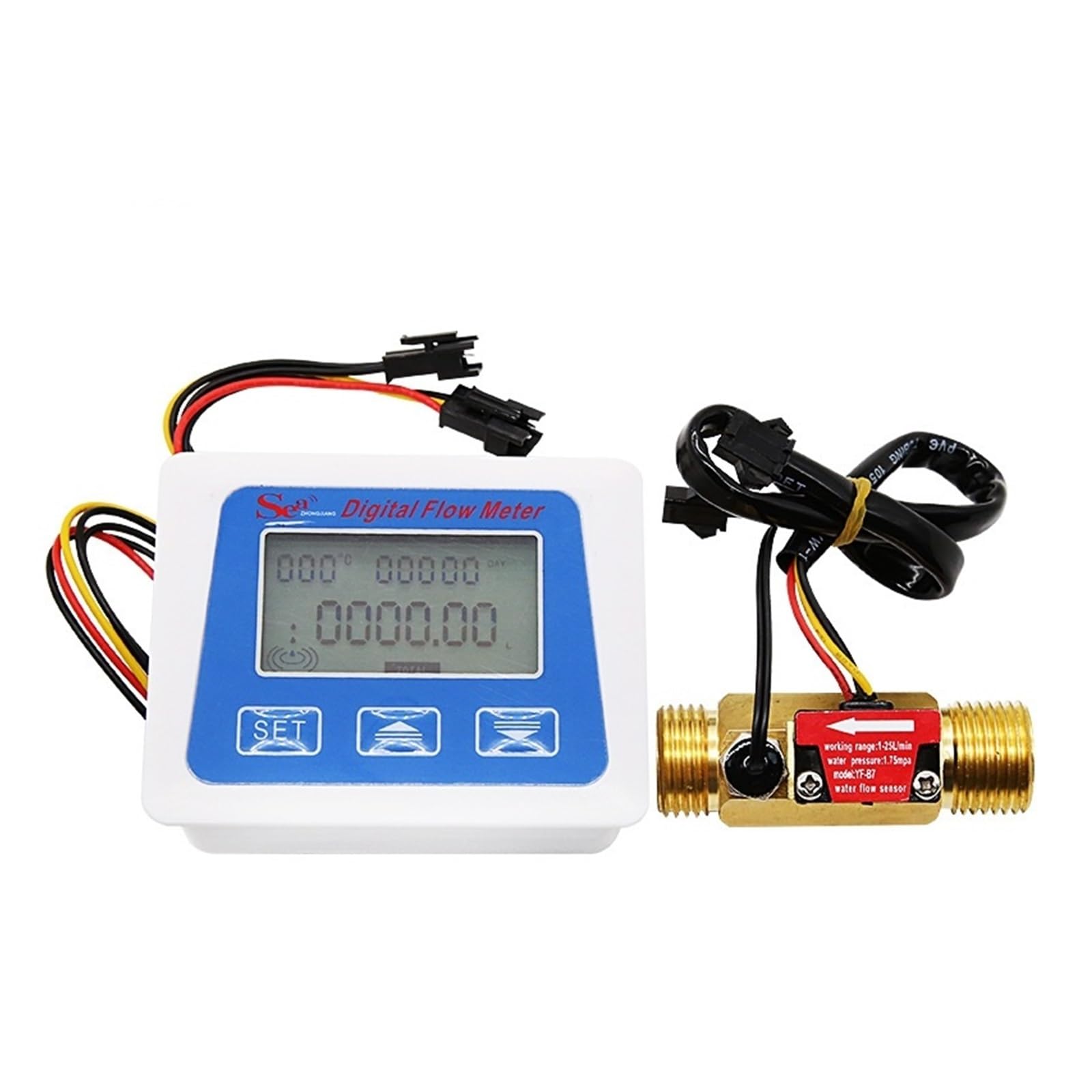 caudalímetro de líquidos, Medidor de Sensor de Flujo de Agua con pantalla LCD Digital, medidor de flujo, totámetro, registro de tiempo de temperatura con Sensor de flujo G1/2 3/4 de 1 pulgada(0.75 inc