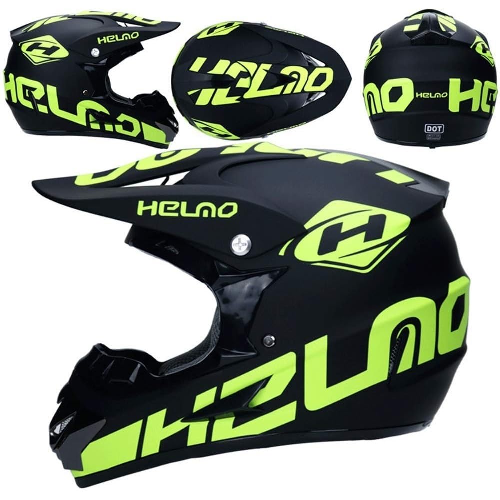 Unisexo Integral Casco de Motocross, con Gafas Guantes Mascarilla, Juventud Niño Todoterreno Moto BMX MTB ATV Cascos, Cuesta Abajo Quad Dirt Bike Enduro Casco, Regalo para Niño y Niña