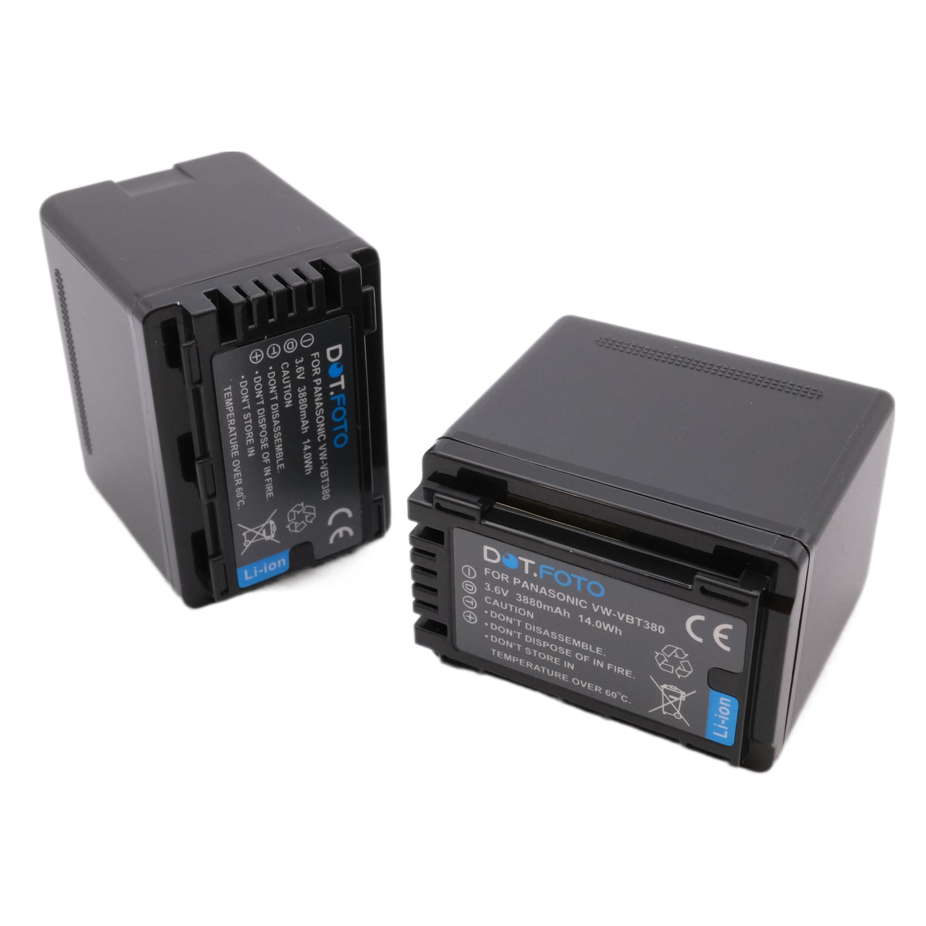 2 x Dot.Foto VW-VBT380 Premium 3.6v / 3880mAh Batterie Rechargeable pour Panasonic HC-V110, HC-V130, HC-V160, HC-V180, HC-V201, HC-V250,HC-V260,V720 V750 V770 V777 VX870 VX980 VX989