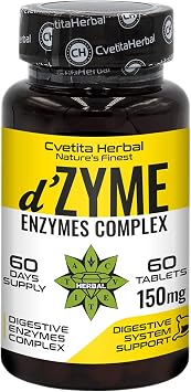 d'Zyme | Enzymes Complex 60 Tablets x 150 mg 2 Months Supply | Multienzyme Complex Amylase, Neutral Protease, Cellulase, Lactase, Lipase | Natures Aid Digestive Enzyme by Cvetita Herbal 1