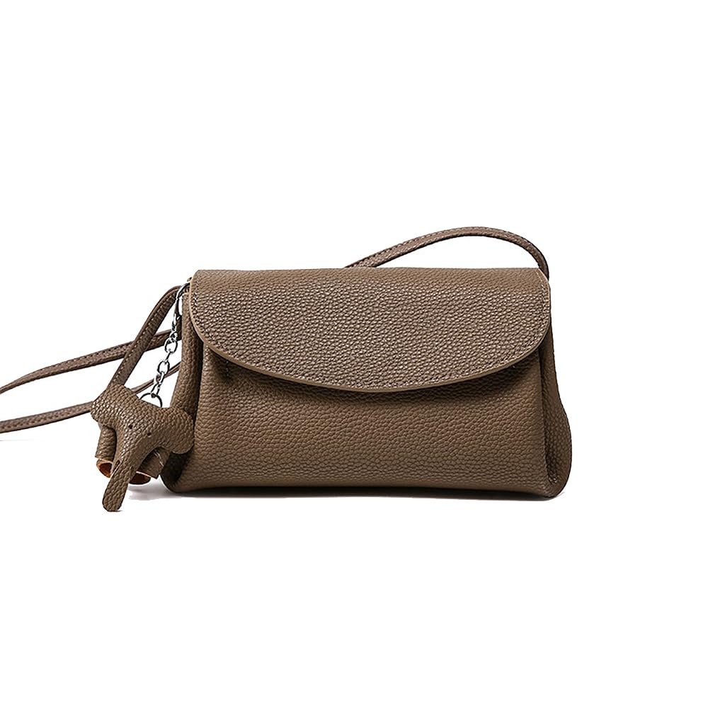 Bolso Bandolera Mujer de Cuero Suave Genuino, Primavera Verano Diseño Nicho Bolso Pouch Mini, Elegante Bolso de Hombro con Solapa Pequeño Marrón