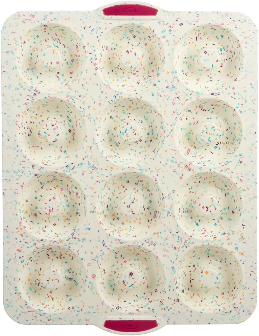 Trudeau Mega Jumbo Donut Pan, 12-Count, Nonstick Confetti Bakeware for Donuts, Muffins & Bagels – Heavy-Duty, Easy-Release Baking Pan for Homemade Treats