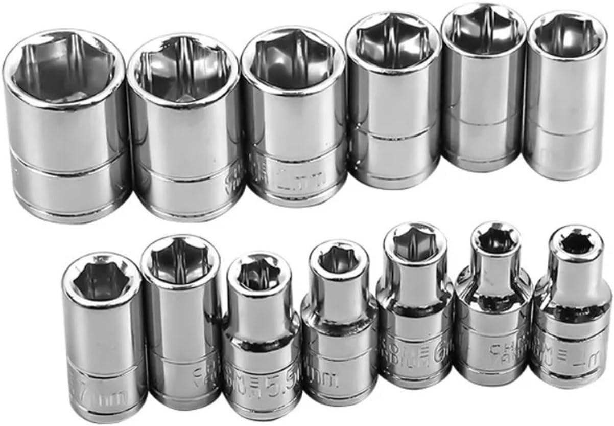 AVIMYA 10PCS 1/4 Socket Wrench Head Sleeve Double EndHand Tools Auto Repair Tool Casing Removal Tool Cart Standard 4-14 Mm Ratchet Wrench Use (Size : 4mm)