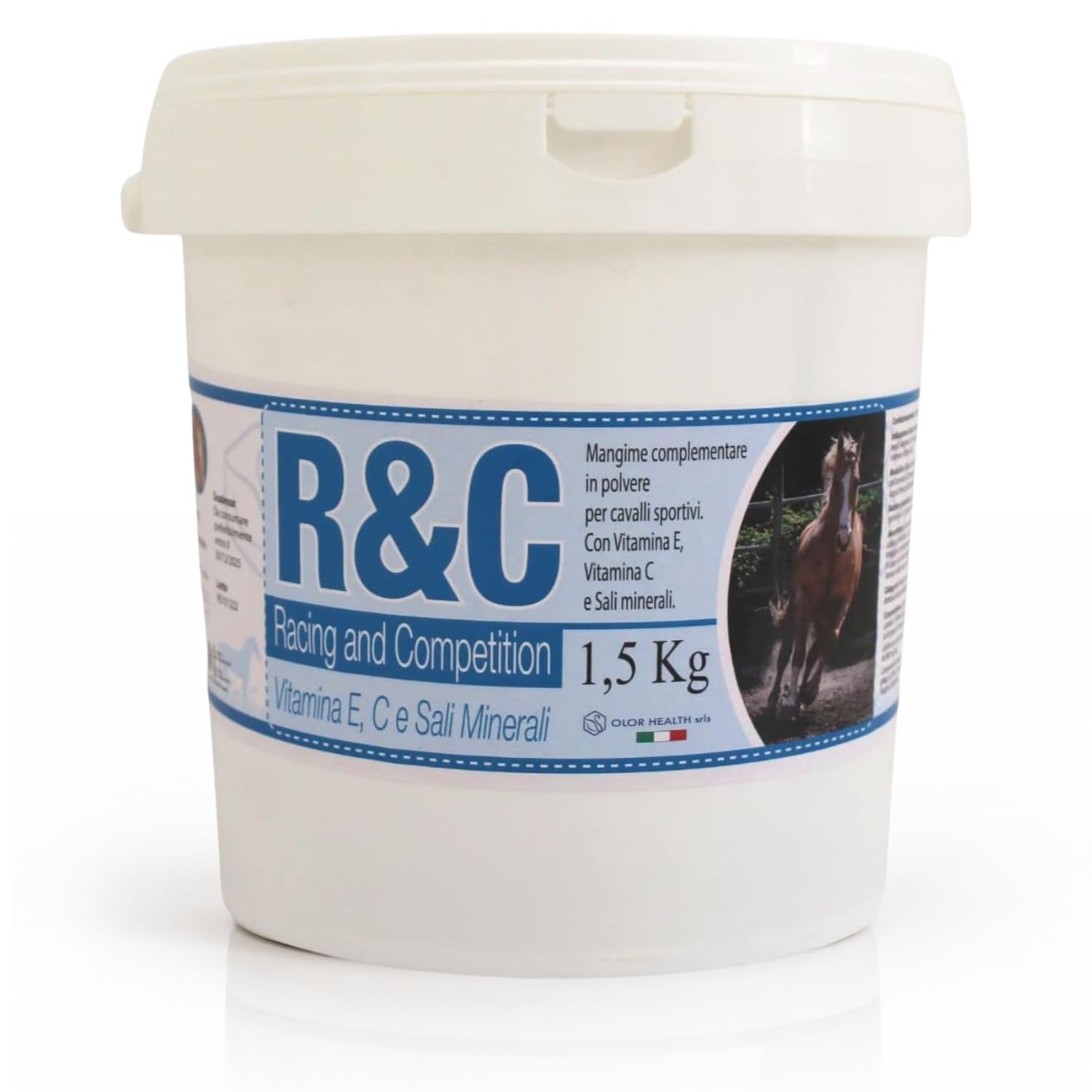 R&C Elettroliti Polvere 1,5Kg - Mangime Complementare per Cavalli Sportivi | Vitamina E, C e Sali Minerali - Ideale Pre Gara e Sforzi Intensi - 2 Prodotti in 1 per Idratazione - OLOR HEALTH