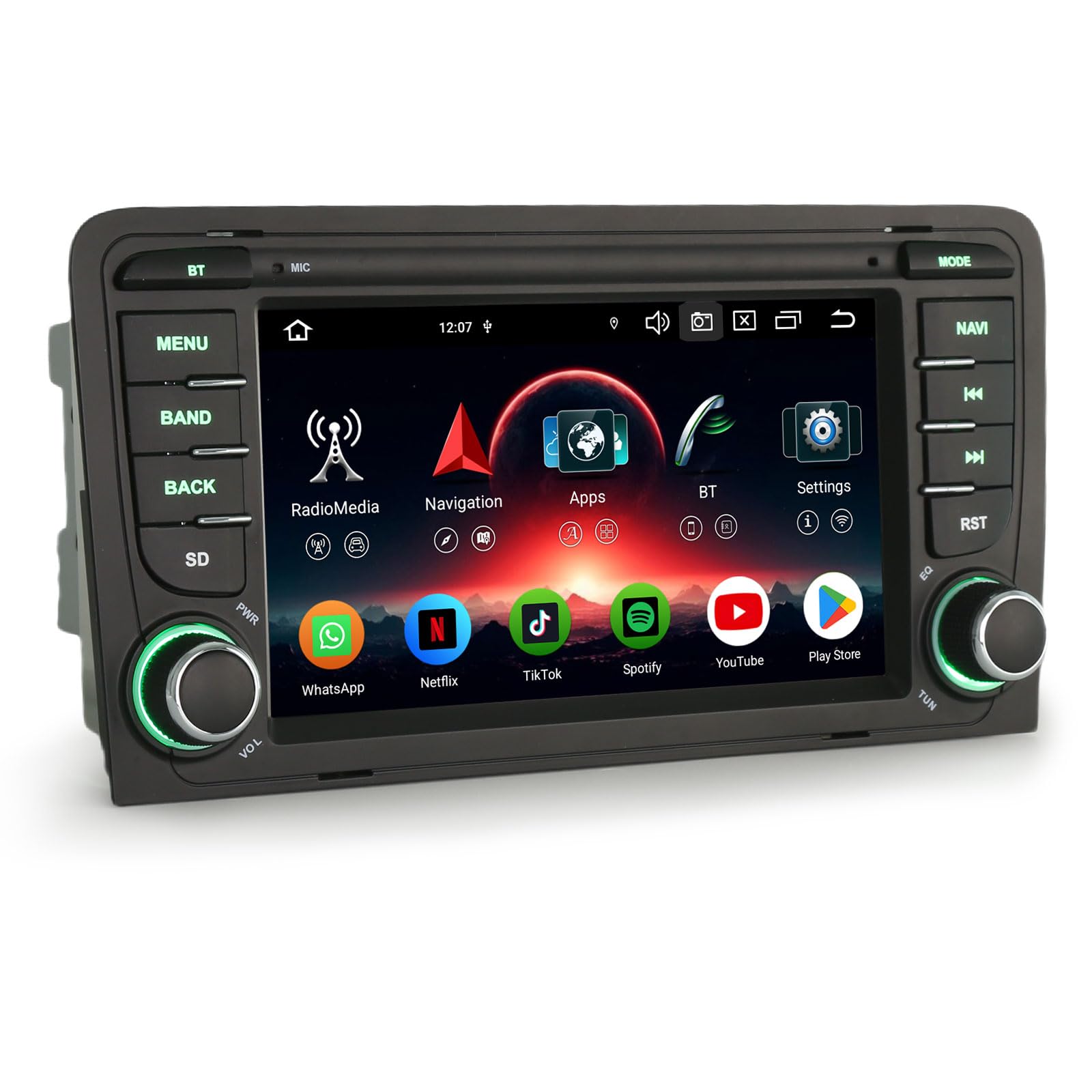 Erisin 7 Pollici 8-Core 4GB+64GB Autoradio 2 Din Android 14 GPS Navigatore per AUDI A3 S3 RS3 RNSE-PU Supporto Bluetooth 5.0 CarPlay Android Auto WiFi 4G DSP DAB+ USB FM Radio RDS OBD2 Canbus TPMS