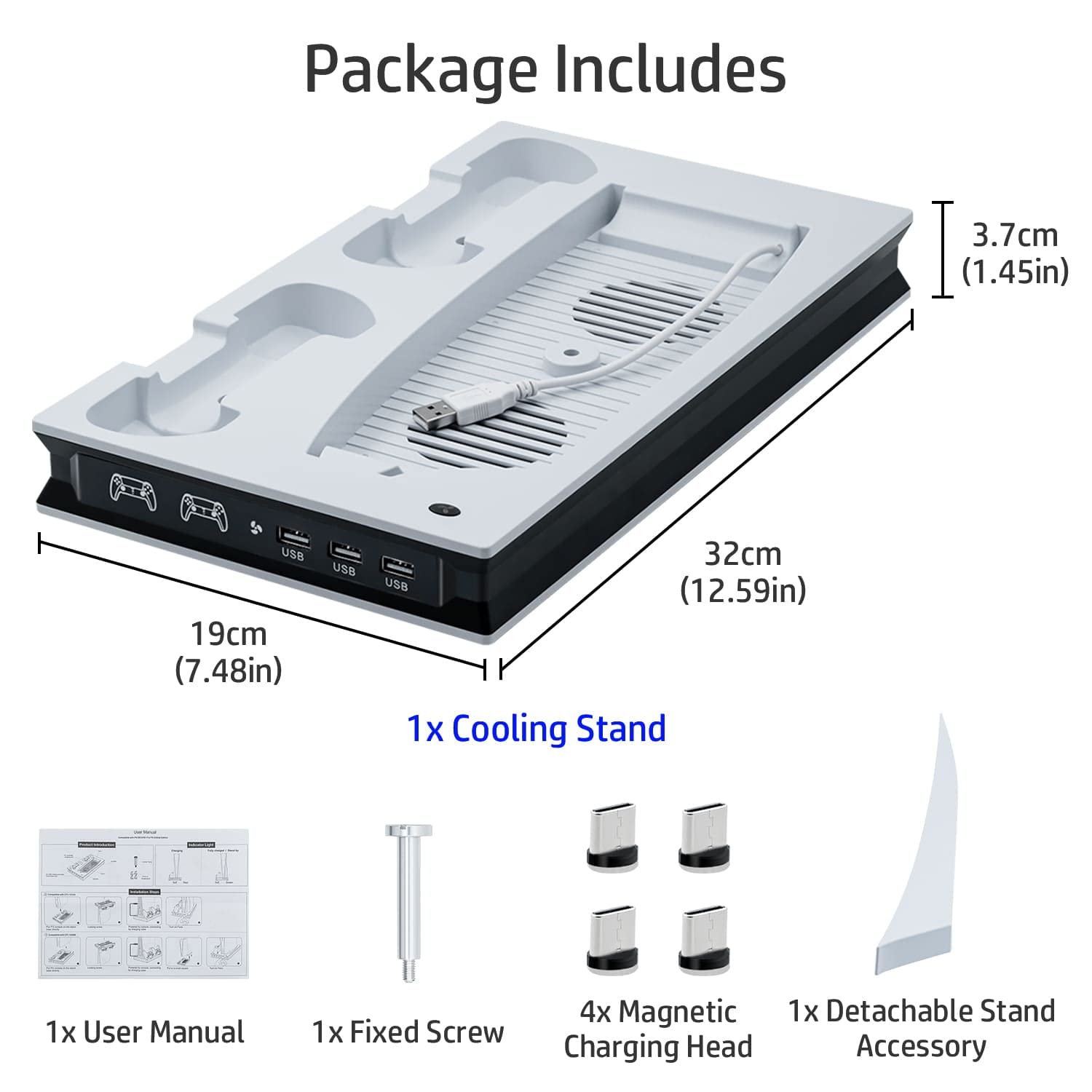 Wigearss PS5 pionowe wsparcie wentylatory chłodzące i stacja ładująca z podwójnym dontrolerem, wielofunkcyjny stojak z oświetleniem LED dla PS5 UHD, edycja cyfrowa (nie dla PS5 Slim/Pro)