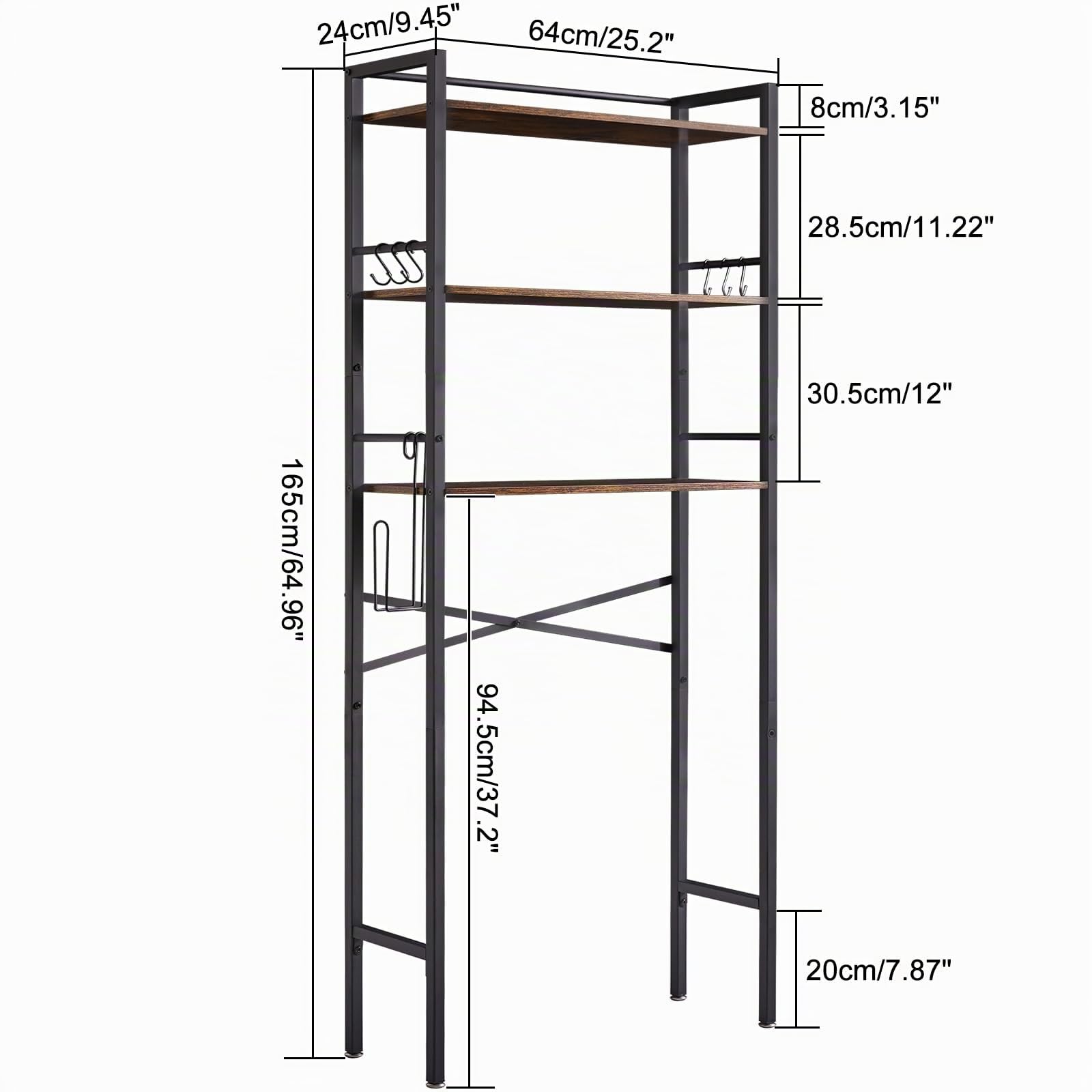 YMYNY Estantería de Inodoro, Estantería para Baño de 3 Niveles con Soporte para Papel Higiénico, Estante de baño, Estante de Almacenamiento, Ahorro de Espacio, 64×24×165CM Marrón Rústico HBR005H