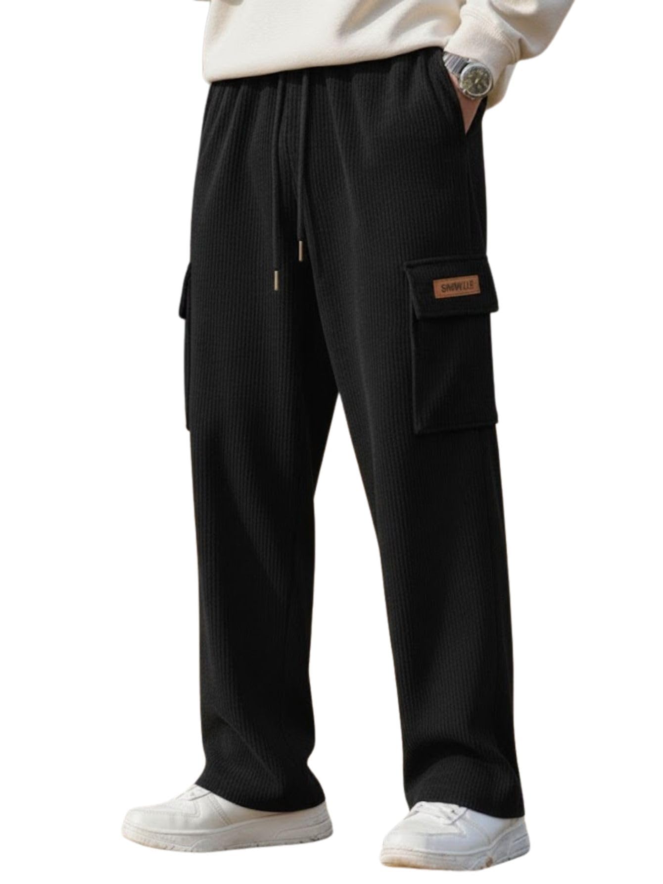 Men's Corduroy Pants | Men’s Casual Trouser Regular Fit | Elastic Waist Drawstring | Relaxed Fit Stretchable & Comfortable Textured Fabric Cargo Pant for Men