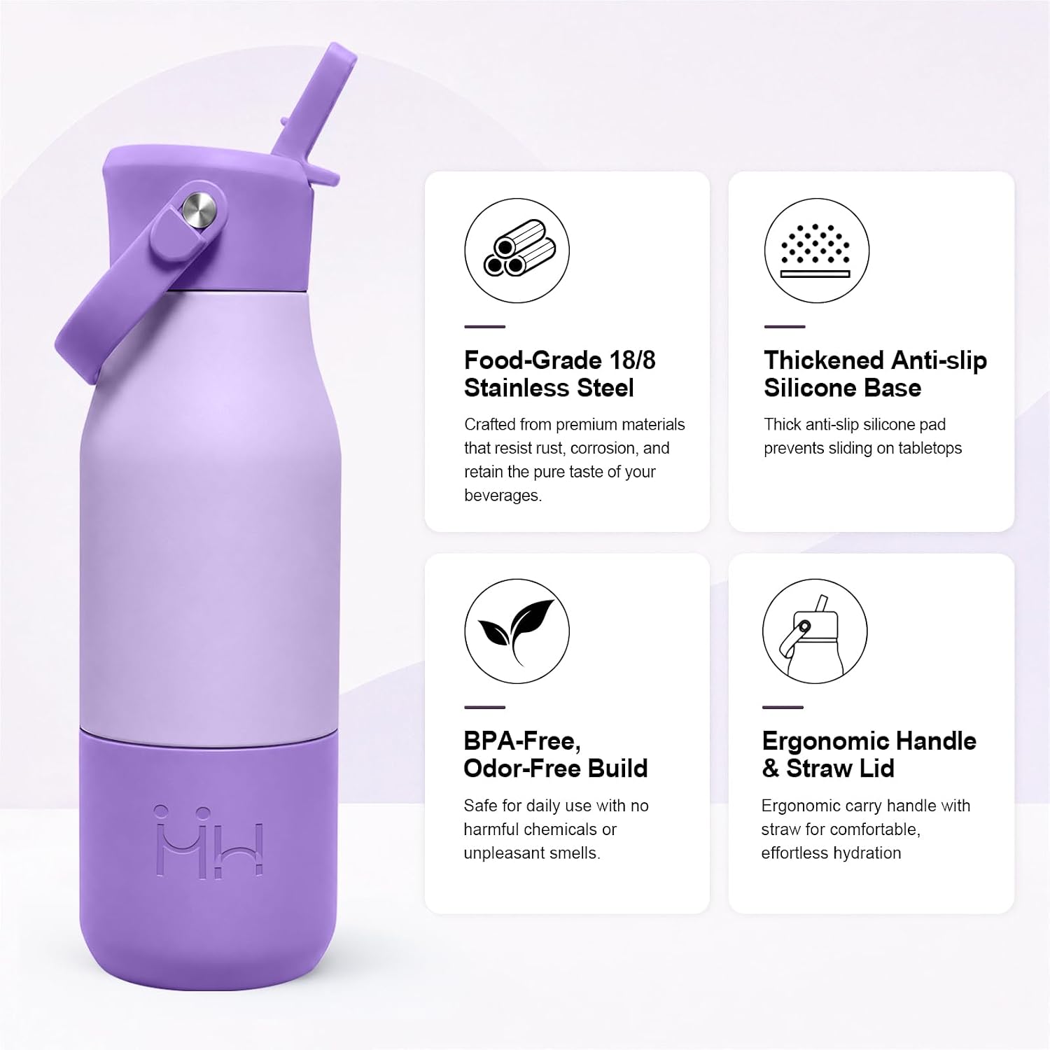 Thermos Flask, 700 ml, Water Bottle with Straw, BPA-Free, Double-Walled Thermos Flask with Non-Slip Silicone Cover for Fitness, Running, Office, Adults, Bike, Gym image 2