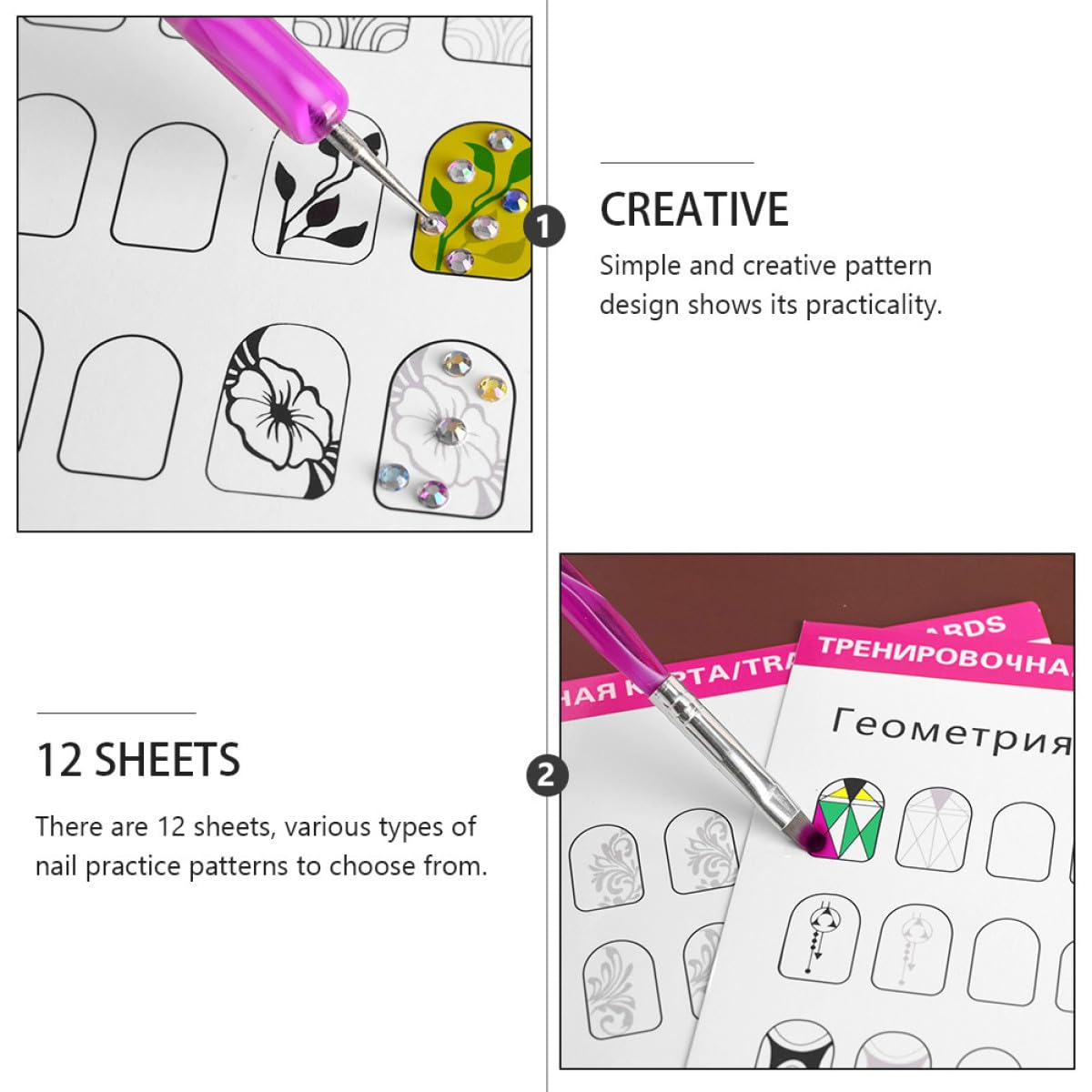 STOBAZA Cartes d'Entraînement Nail Art 24 Feuilles pour Manucure Professionnelle, Support d'Exercices pour Création et Formation, Adapté la Pratique en Salon