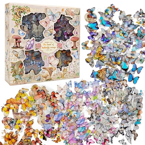 Image of FunBlast Self Adhesive 640Pcs /100 Sheets, Aesthetic Butterfly Stickers, Retro Decorative Sticker's for Scrapbook, Japanese Style Sticker's for Project, Journals, Scrapbooking (C)