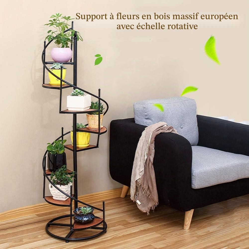 Étagère Pot de Fleur Escalier Colimaçon Métal Fer Noir, 8 Couches
