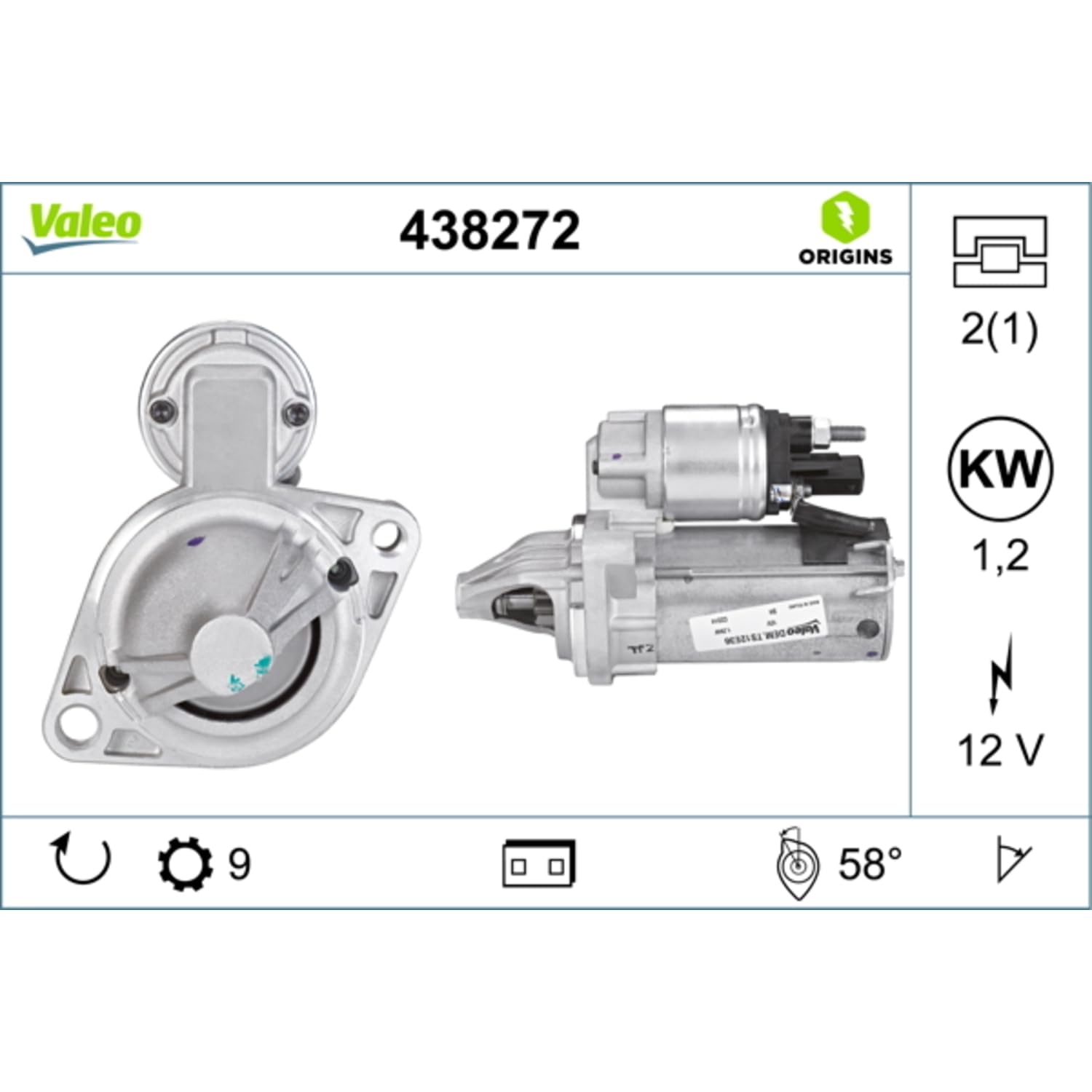 Valeo Démarreur 438272-1,2 kW - 9 Dents - 12 V | Compatible avec: BMW 1, 1, 1, 1, 1 Cabriolet, 1 Coupe, 3, 3, 3 Cabriolet, 3 Coupe, 3 Gran Turismo, 3 Touring, 3 Touring