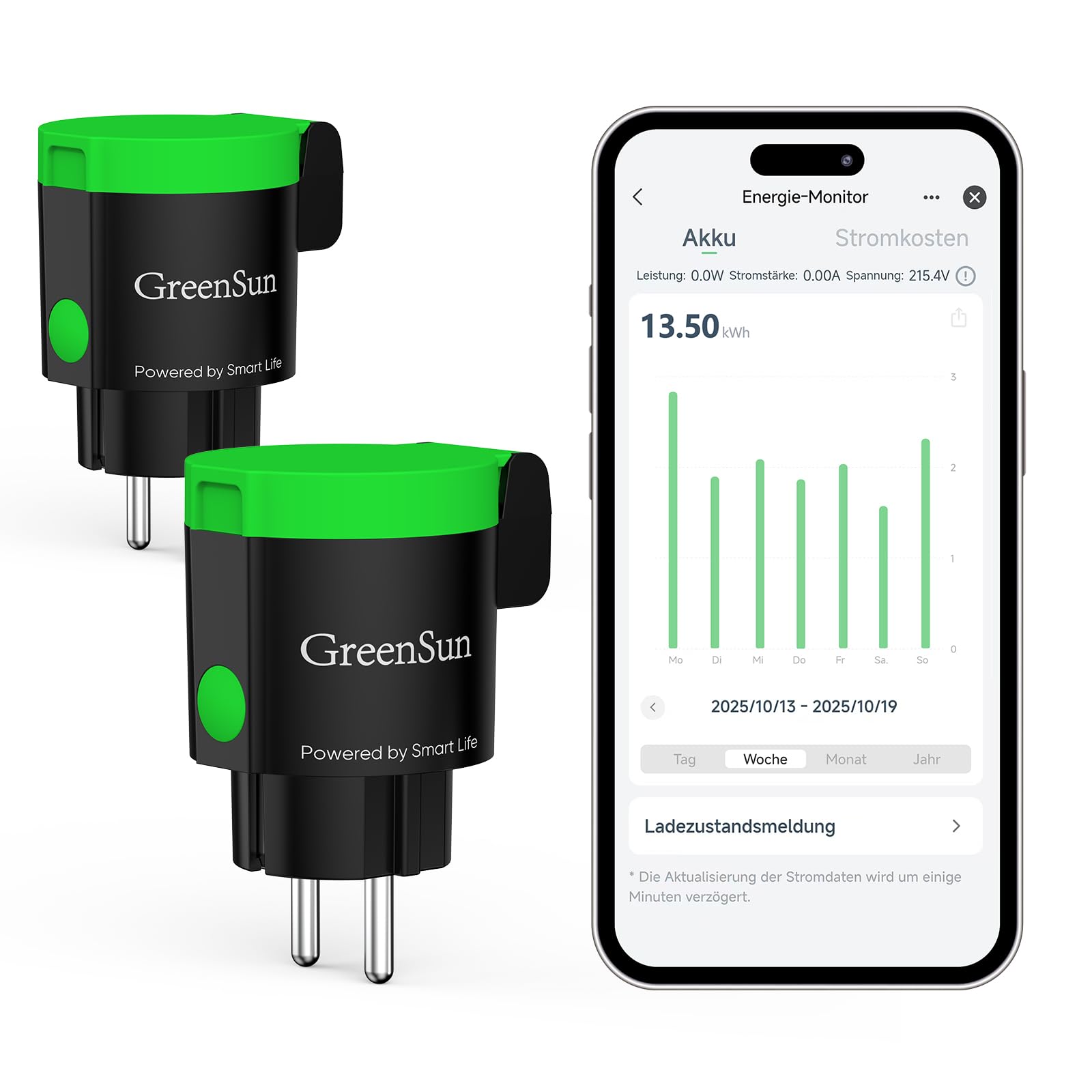 GreenSun Enchufe WiFi Exterior IP44 16A con Medidor y VeSync, 2 Uds | Control por app o voz, mide el consumo y programa horarios o temporizadores. Compatible con Alexa, VeSync y WiFi 2,4 GHz