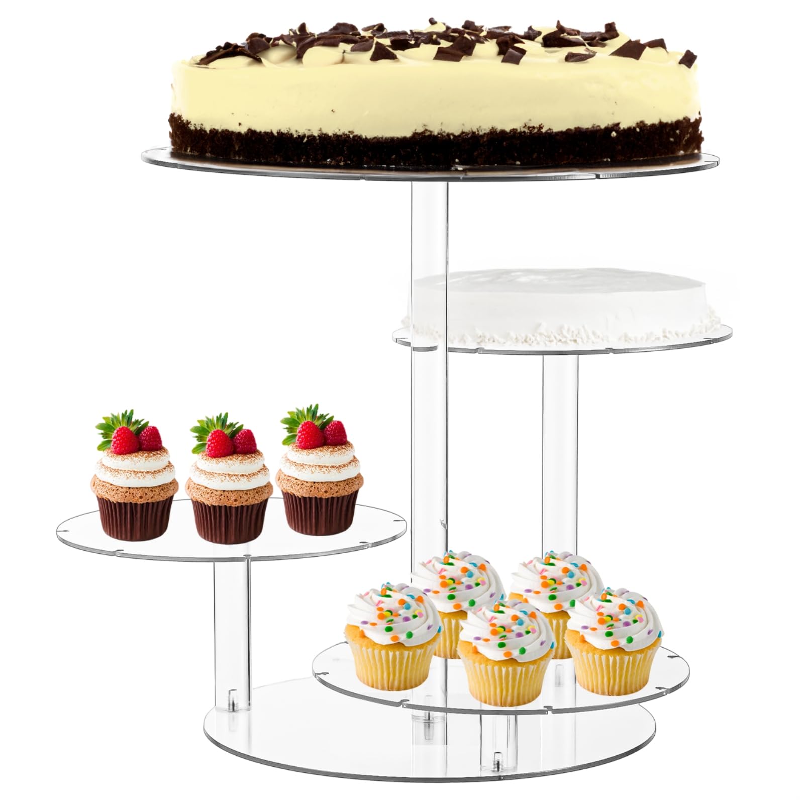 4-stöckiger Dessertständer aus Acryl, runder Kuchenturm für Hochzeiten und Partys, klares Mehrzweck-Display