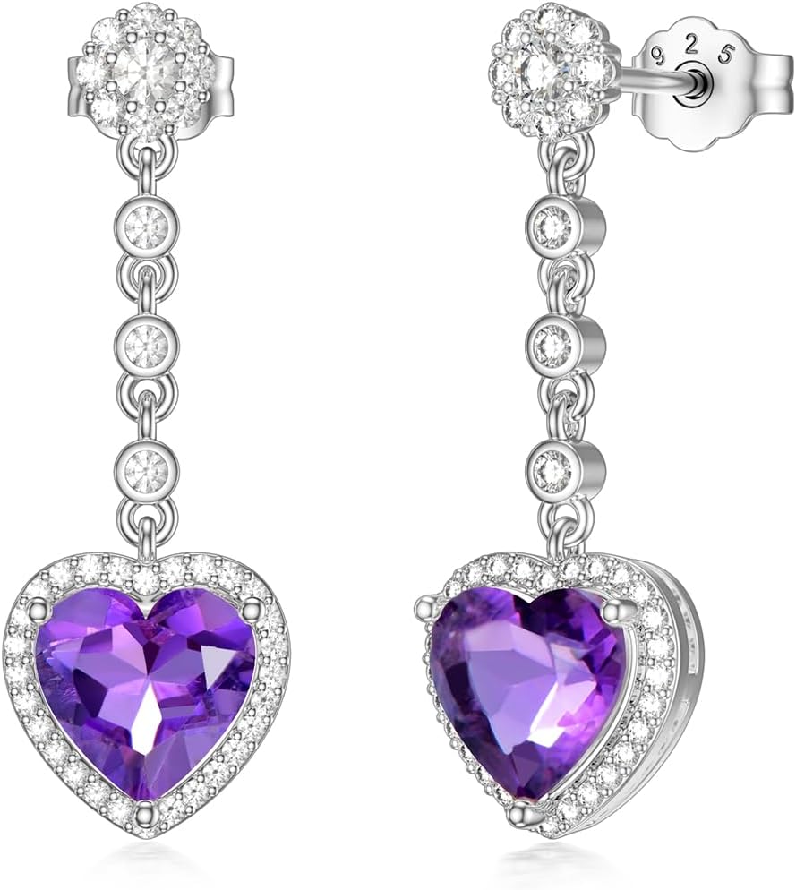 2CT Gemstone Earrings for Women 8mm Heart Cut Birthstone Drop Earrings for Gifts