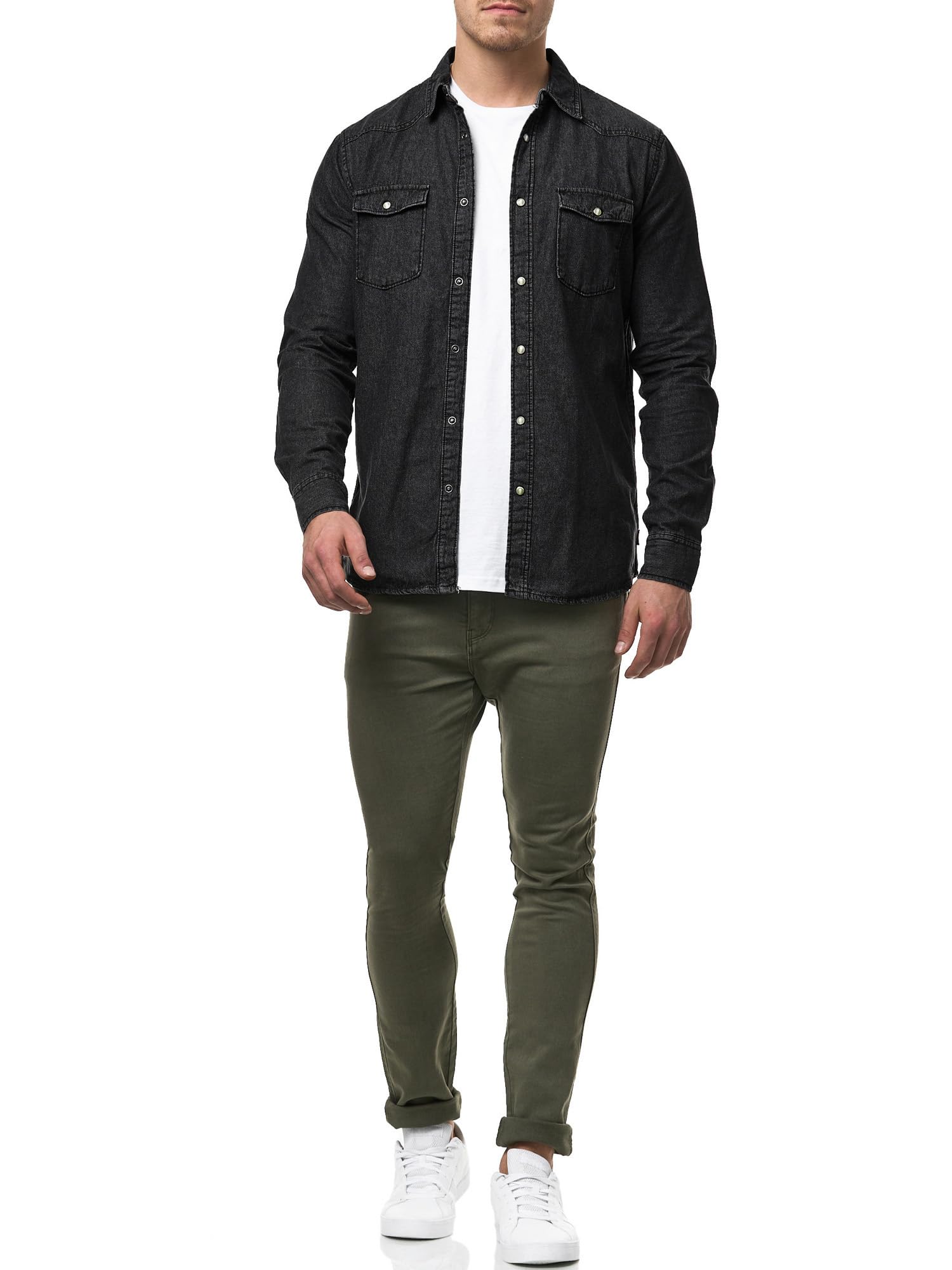 Indicode Herren Mike Hemd Jeanshemd mit 2 Brust-Tasche aus 100% Baumwolle